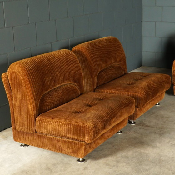 Image 1 of Divano modulare di metà secolo - tessuto a coste marrone - anni '70