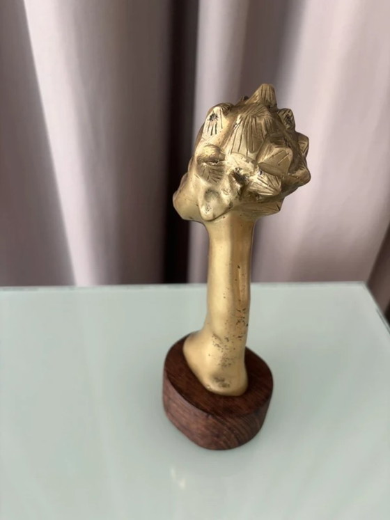 Buste féminin expressif en bronze sur socle en bois exotique – Sculptures, Brass (photo 5 of 7)