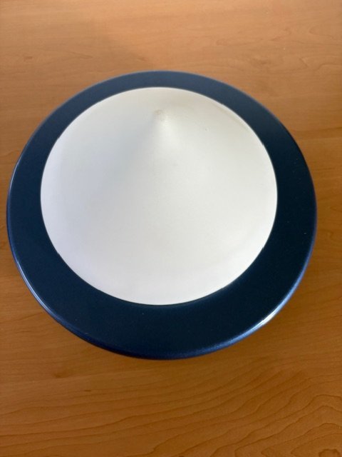 Vintage Conical Frosted Glass Ceiling Lamp with Dark Blue Edge from the 1980s