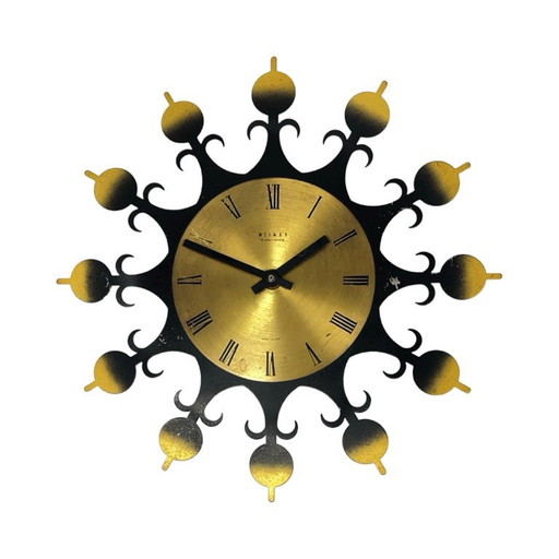 Orologio da parete elettronico "Sole" di Weimar - Realizzato in metallo, anni '70, funzionante. – klokken, Brass