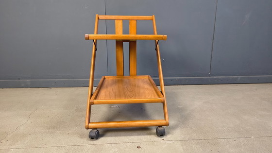 Image 1 of Chariot de service pliable en bois, style italien vintage, années 1980