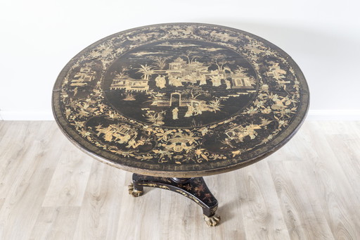 Antieke 19e-Eeuwse Chinoiserie Ronde Tafel – Chinese Export Ca. 1850