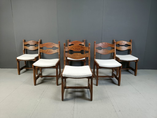 Chaises de salle à manger vintage brutaliste, ensemble de 6 - 1970