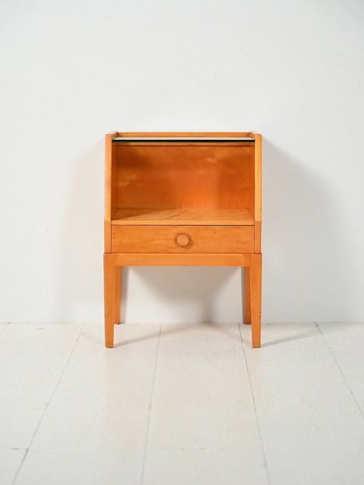 Comodino scandinavo vintage in radica di betulla