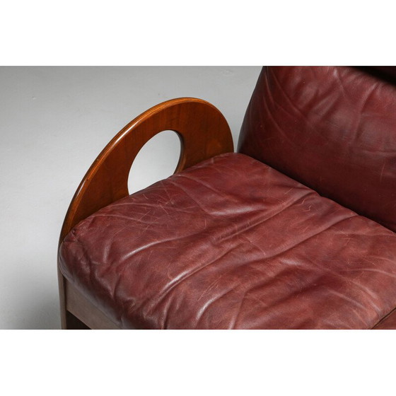 Image 1 of Vintage Gae Aulenti 'Arcata' Love Seat in Walnut and Burgundy Leather 1968