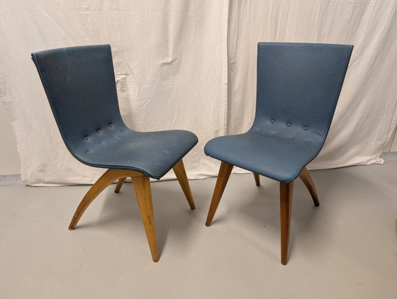 Unici: lotto di sedie a dondolo Van Os Culemborg, design olandese anni '50. – Sedie da pranzo, Skai (photo 7 of 14)