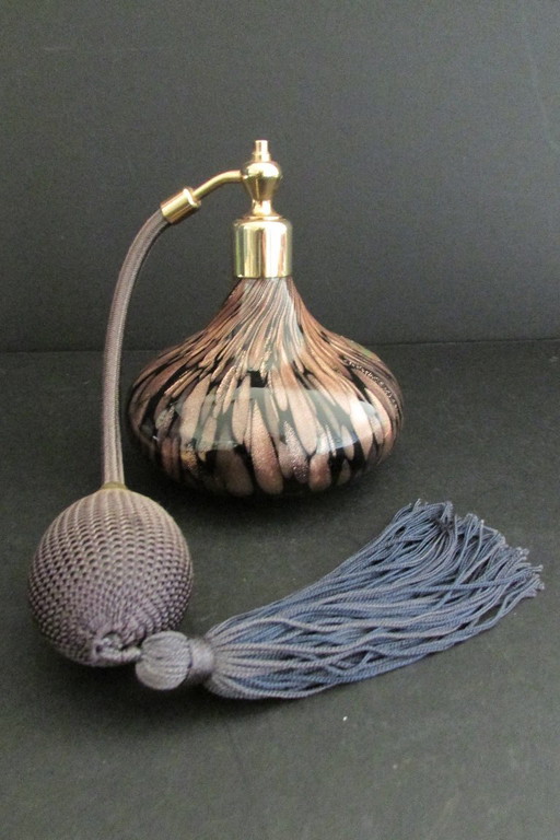 Murano glass perfume bottle, gold with black