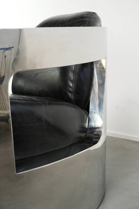 Industrial set of two black cowhide Aviator design armchairs with aluminium and rivets – Leather (photo 14 of 14)