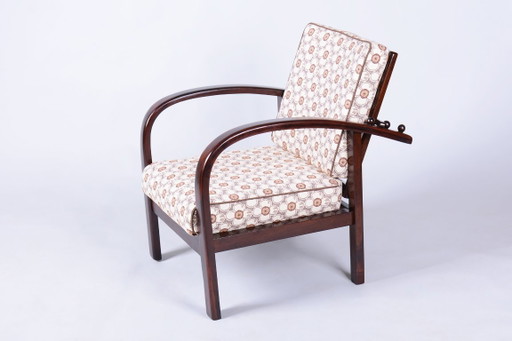 Restaurierter Art Deco verstellbarer Sessel, von Thonet, Buche, poliert, tschechisch, 1920er Jahre
