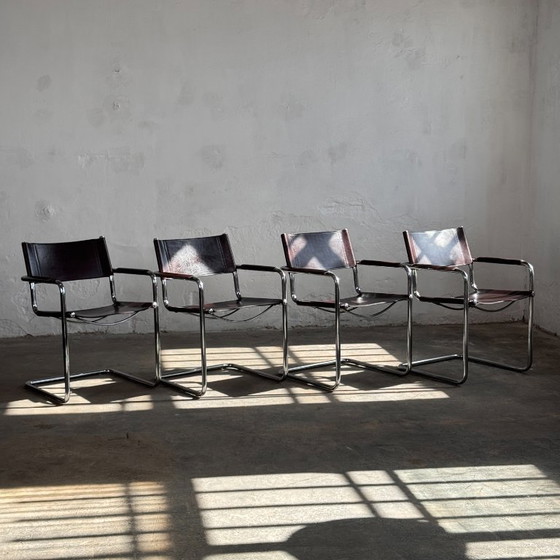 Image 1 of Set of 4 MG5 Leather Chairs by Matteo Grassi, 1970