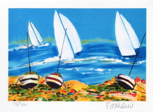 François D'ARGUIN Petite suite : régate VII Signed lithograph 1994