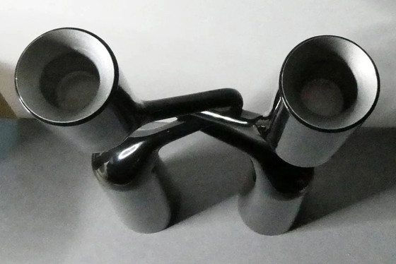 Image 1 of Dubbele kaarsenhouder van roestvrij staal, zwart gelakt, menu, Denemarken, ontwerp Mikaela Dörfel