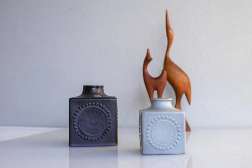 Mid-century Scandinavian modern art pottery vases in ceramic by Göran Andersson for Upsala Ekeby, Sweden, 1970s, set of 2
