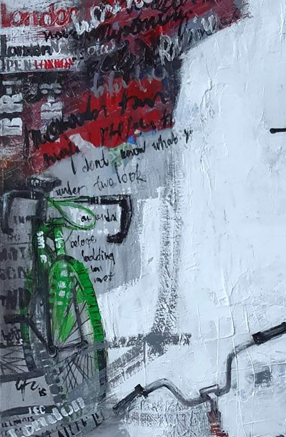 Original Acrylic Painting Contemporary Art Symbolism Along the Streets on Bicycles – Paintings & Drawings (photo 3 of 6)