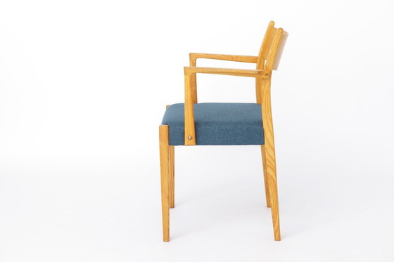 Image 1 of Vintage German Armchair 1960s, Mid Century Beechwood Chair with Blue Upholstery, Scandinavian Style Dining Chair, Single Chair