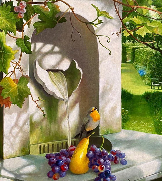Original Oil Painting Park Landscape Fruits Garden With A Fountain – Paintings & Drawings, Canvas (photo 8 of 8)