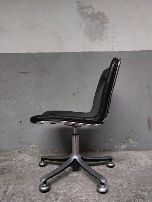 Swissform desk chair in chrome and black leather from sitag, 1970s
