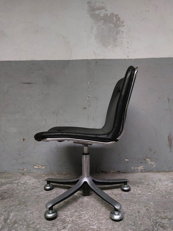 Image 1 of Swissform desk chair in chrome and black leather from sitag, 1970s