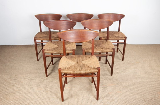Image 1 of 6 sedie danesi in teak e alghe, modello 316 di Peter Hvidt e Orla Molgaard-Nielsen per Soborg Mobelfabrik.