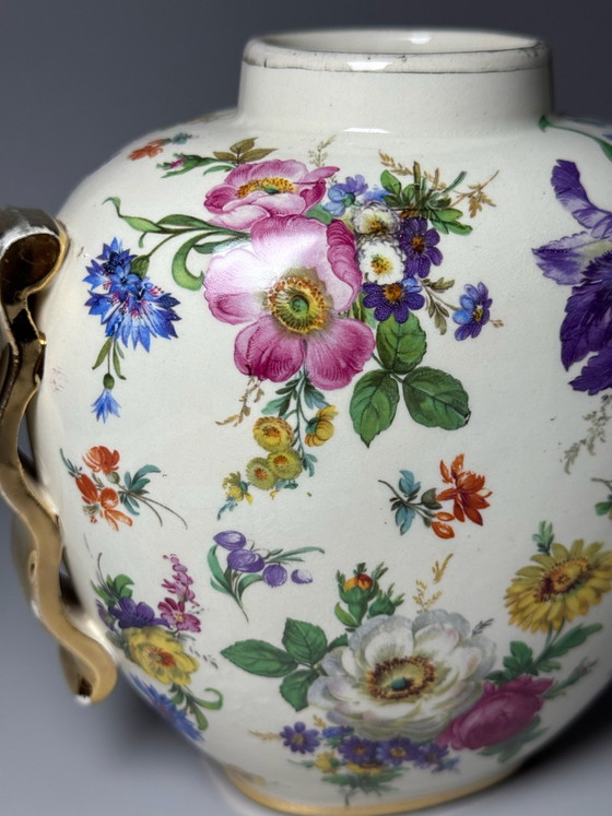 Boch Frères Keramis, Art Deco Vase, “Fleurs des Saxe” Decoration -Belgium, Ceramic, Gold (photo 7 of 15)