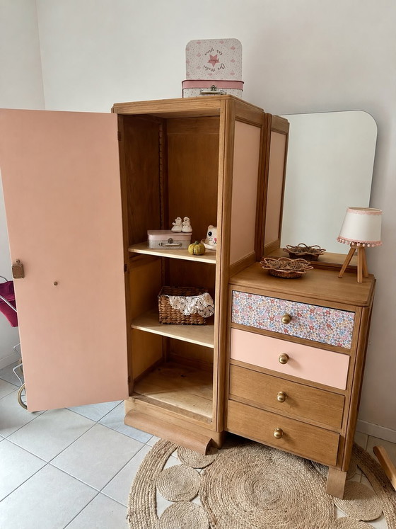 Asymmetrische Vintage Kledingkast, Hout & Poederroze – Kledingkasten, Wood (photo 4 of 9)