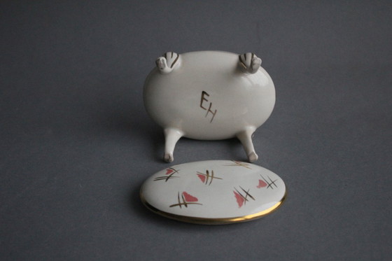 Image 1 of Vintage porcelain jewelry box, hand-painted, with lid, on 4 tall legs, 1950s/60s