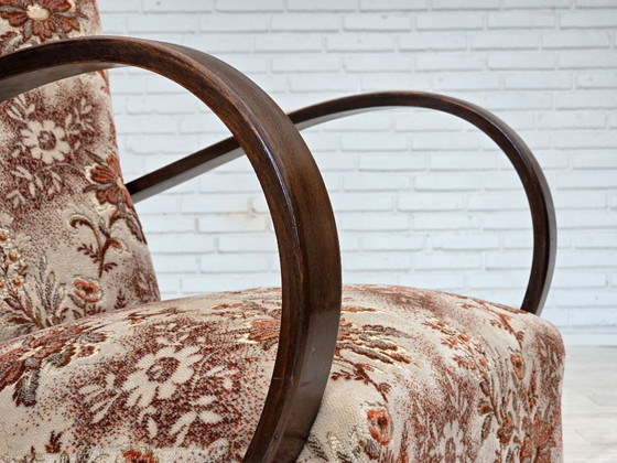 Image 1 of Fauteuil artdeco danois des années 1950, meuble en velours, bois de hêtre, retapissé.