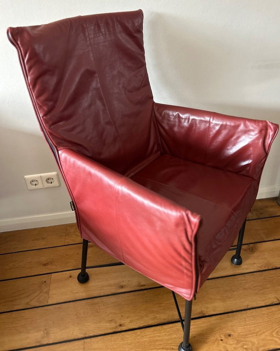 Image 1 of 4x Montis Chaplin Bordeaux leather chairs and solid wood table