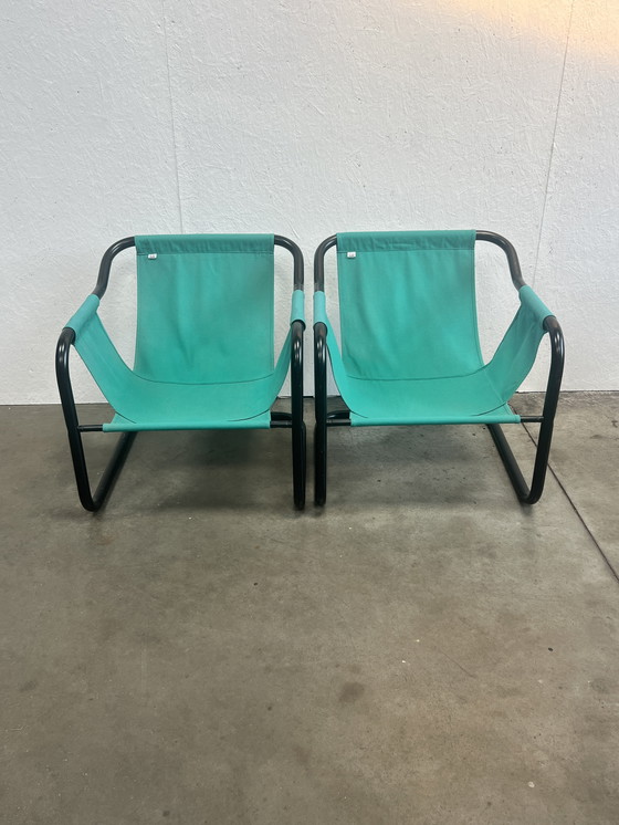 Image 1 of Zwei dänische Vintage-Sessel, Xcol, schwarzer Stahl mit grünem Stoff, 1980er Jahre
