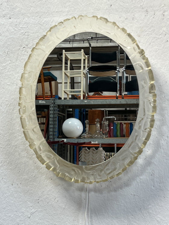 Image 1 of Large Oval Vintage 'Iceglass' Mirror, Hillebrand, Germany 1970's