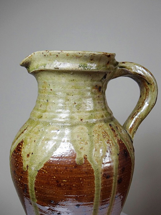 Image 1 of Impressive French stoneware pitcher from the 1960s-70s with a Japanese-inspired ash glaze