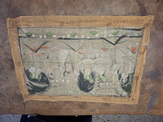Vintage Pichwai Wall Hanging - 54x75 cm - Hand-painted - India, Wall decoration, Cotton, Beige (photo 4 of 5)