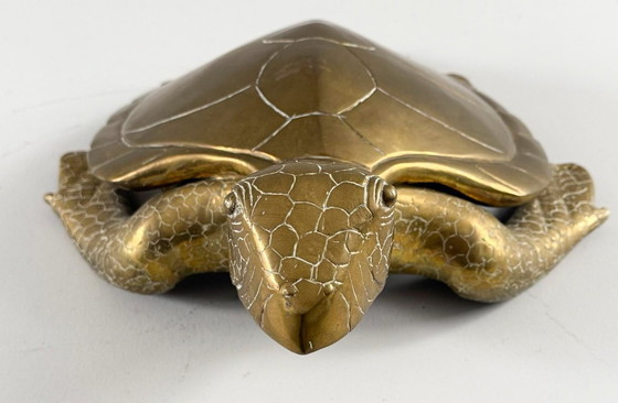 Image 1 of Hollywood Regency, scultura di tartaruga in ottone/scatola/tartaruga a becco di civetta, Francia, anni '70