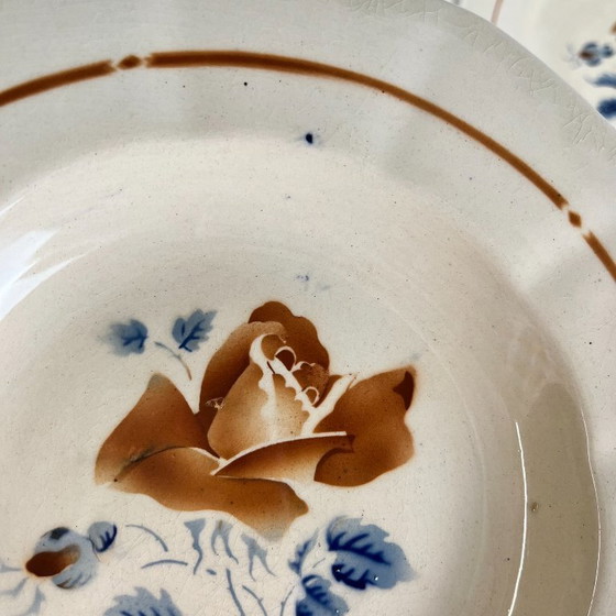 Set van 6 Sarreguemines soepborden met bloemmotief, eerste helft van de 20e eeuw. – Servies, Ceramic (photo 13 of 14)
