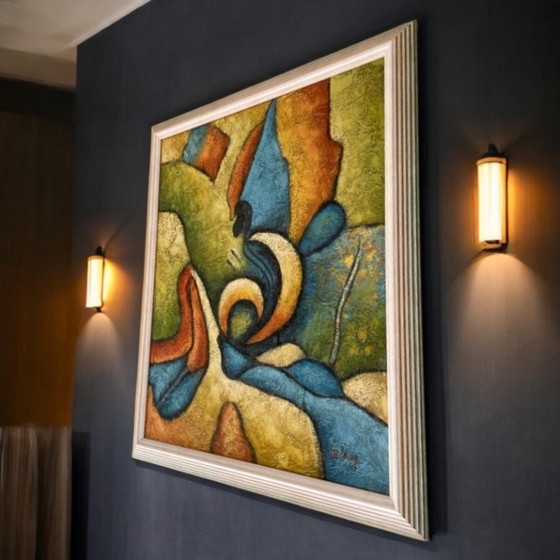 Image 1 of Bill B. Long Modernistisch Abstract Schilderij in Originele Regenbooglijst