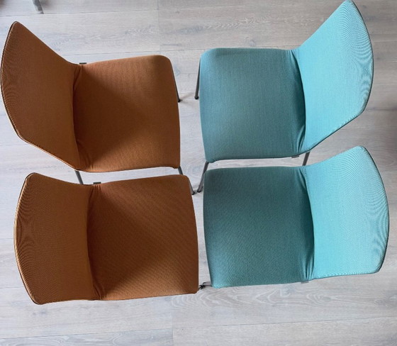 Set of 4 Walter Knoll Liz Dining chairs (Claudio Bellini), Textile, Metal, Turquoise (photo 2 of 13)