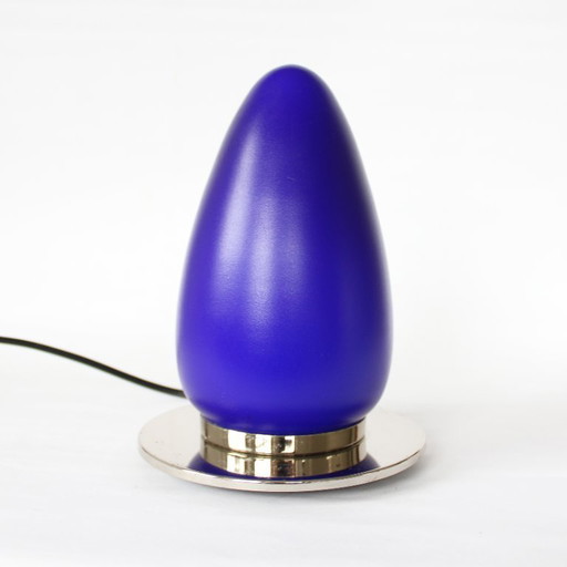 Vintage blauwe en chromen eivormige tafellamp