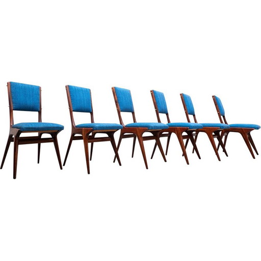 Set of 6 vintage blue 634 chairs by Carlo de Carli for Cassina, Italy 1950s