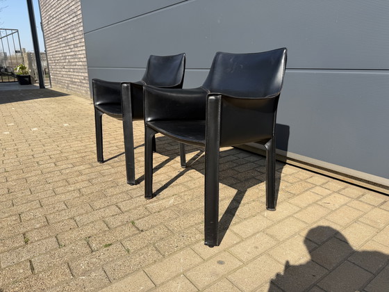 Image 1 of 2x Cassina Cab 413 Mario Bellini met armleuningn in zwart Tuig leder