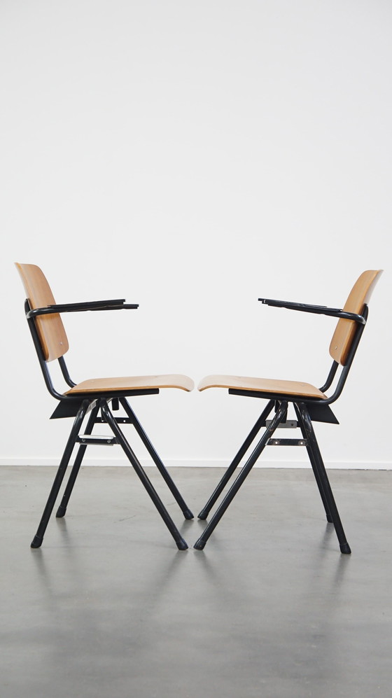 Image 1 of 12 Vintage Dutch Design Marko School/Canteen/Dining Chairs With Armrests