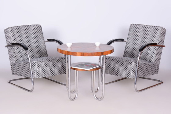 Paar gerestaureerde Bauhaus-fauteuils, van Mücke-Melder, chroom, Tsjechisch, jaren dertig – Metal, Textile (photo 13 of 26)