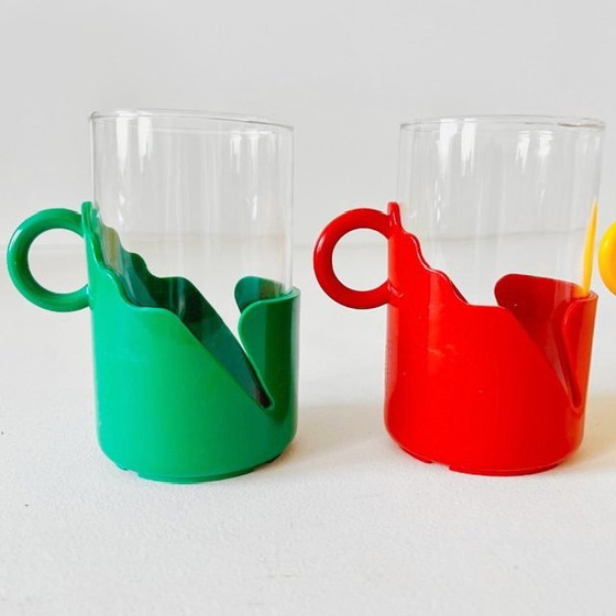 Image 1 of Set vintage theeglazen Kunststof Houder met dienblad 1980's
