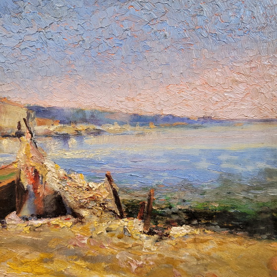 Image 1 of Huile sur panneau « Marina », École française, XIXe/XXe siècle – France