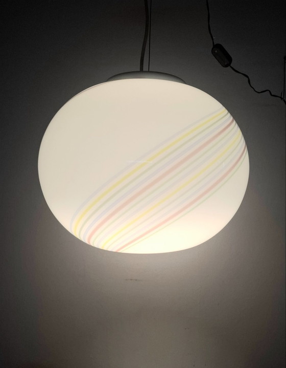 Murano Glass Sphere Pendant Lamp, 1970s, Metal, Plastic, Multi Color (photo 9 of 13)
