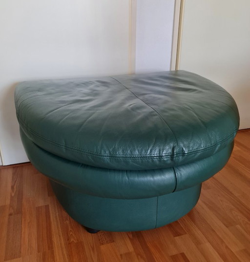 Pouf tabouret vert Space Age en cuir 3 couches semi-circulaire