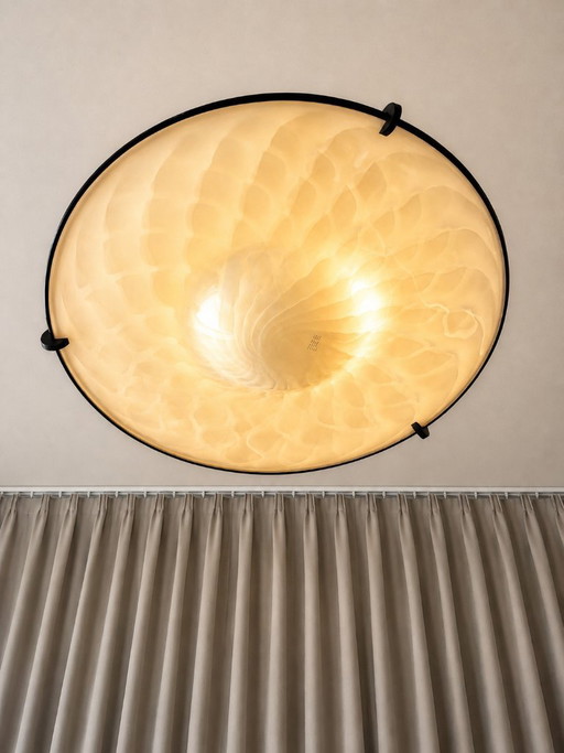 Large Vintage Italian Murano Glass Pendant Lamp – White Swirl Glass – 1970/80's – hanglampen (photo 2 of 12)
