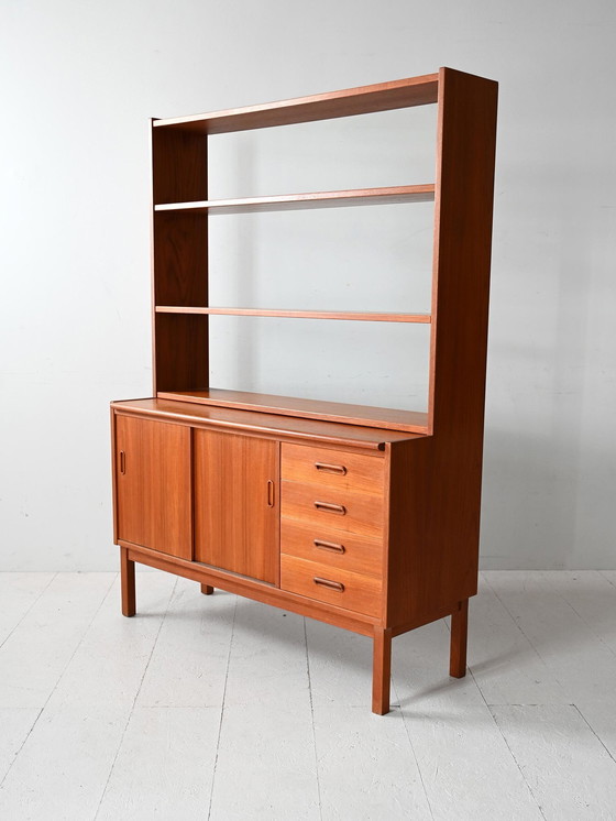 Image 1 of Bibliothèque vintage scandinave en teck avec bureau escamotable