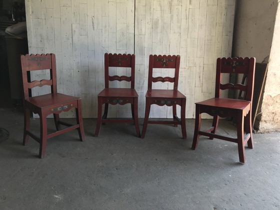 Antique Painted Wooden Dining Chairs, Set of 4 (photo 8 of 11)