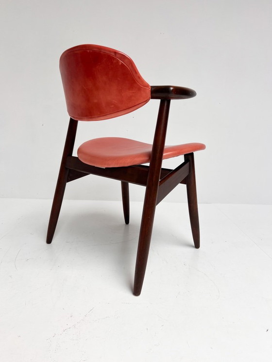 Image 1 of Roodkleurige lederen cowhorn chair, 1970's