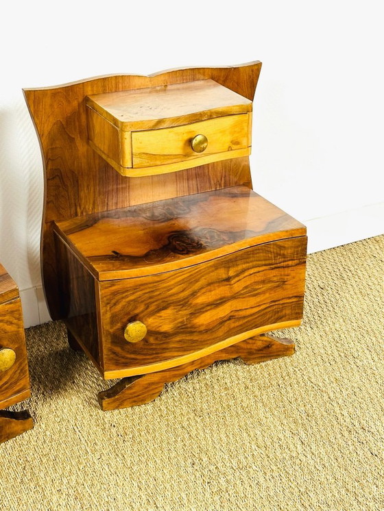 Image 1 of Pair of Art Deco bedside tables in walnut, 1940
